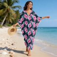 thumbnail image 3 of Xoenoiee Tropical Hibiscus Palm Leaves Print Women's Kaftan Dresses Plus Size V-Neck Batwing Sleeve Caftan Beach Dress Lightweight Bathing Suit Cover-Up Loungewear, 3 of 7
