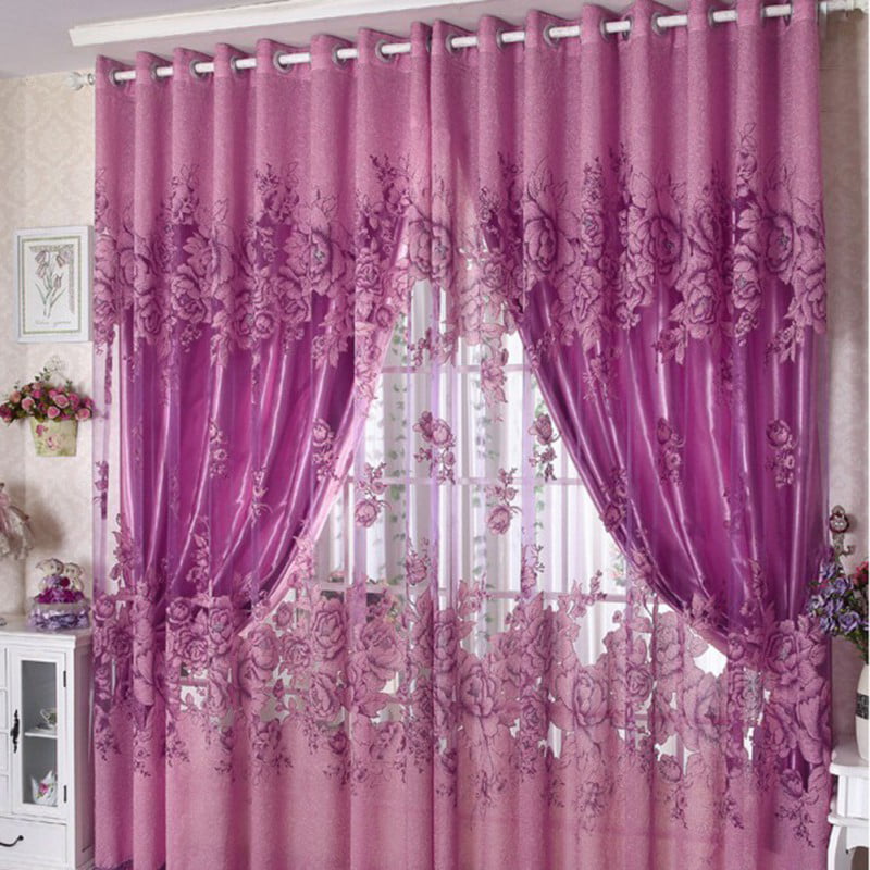 1PC 250*100cm Peony Voile Curtains Living Room Window Curtain Tulle Sheer GB09 