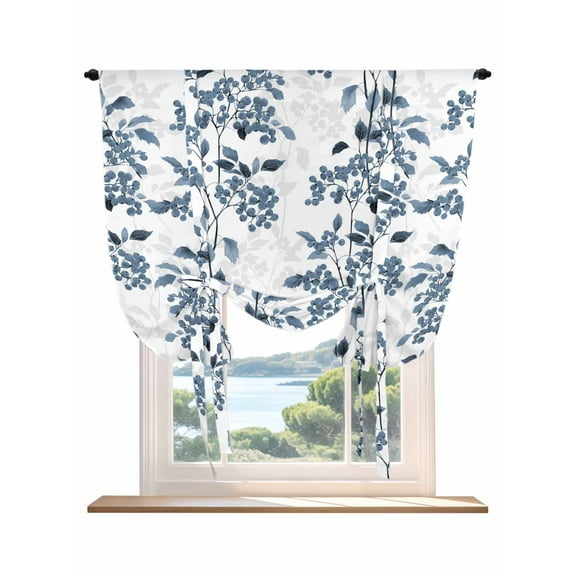Blue Fruit Tie Up Curtains for Windows 45 Inch Length Balloon Curtains Kitchen Adjustable Balloon Window Shade Vintage Plant Nature Botanical Flower Floral Tie Up Bathroom Curtain Window 34"x45"
