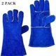 thumbnail image 1 of pares de guantes de soldadura, cuero de vaca doble, protector de mano resistente, resistente al calor extremo y al desgaste, para parrilla, chimenea, trabajo, jardín, horno y barbacoa, azul 14, 1 of 8