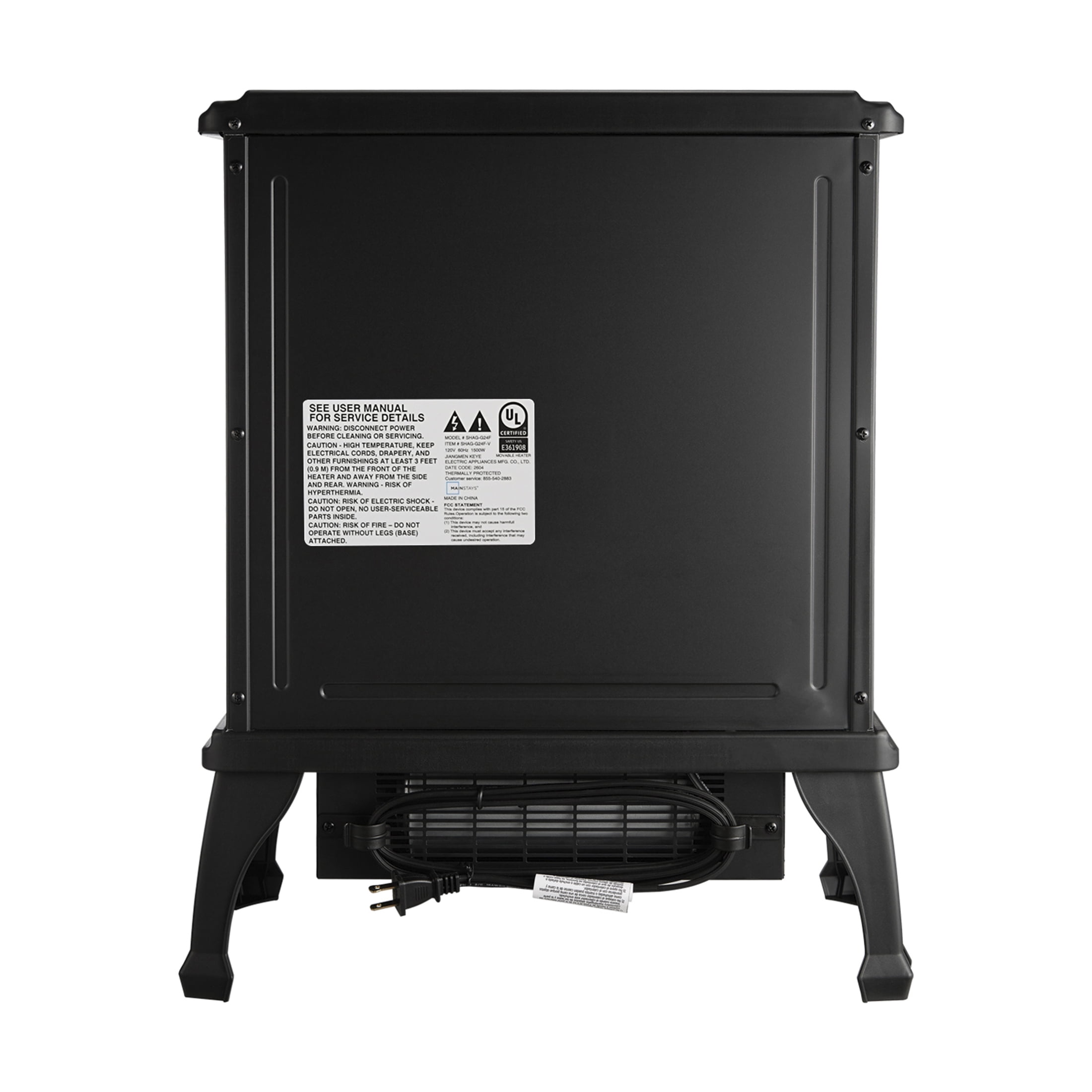 Mainstays 3D Metal Stove with 3 Sided View Black with Tip Over Function