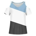thumbnail image 3 of QQAMB Womens Tops Short Sleeve Cold Shoulder Color Block V-Neck Blouse Tops Outdoor Daily Casual T-shirts Blue 2XL, 3 of 4