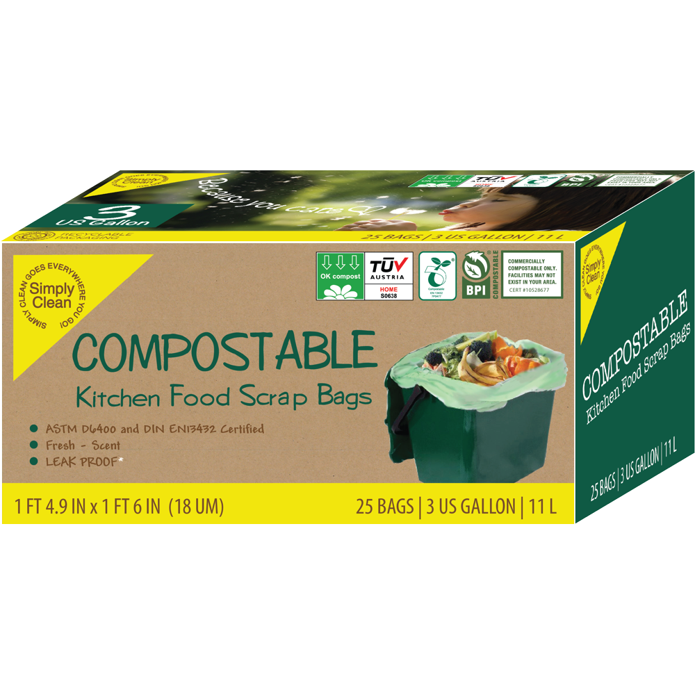 Compostable Kitchen Food Scrap Bags, 3 Gallon, 25ct.