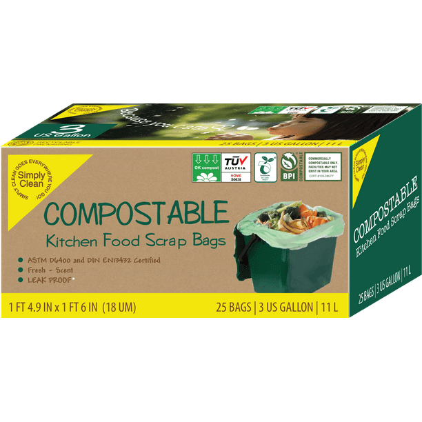 Compostable Kitchen Food Scrap Bags, 3 Gallon, 25ct.