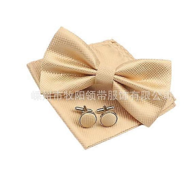 1Set Mens Bow Tie Set: Pre-Tied Tuxedo Bowtie With Pocket Square Cufflinks For Wedding Party Formal Events
