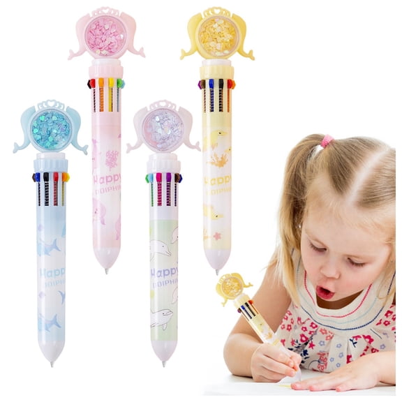 CoreLiving 10-in-1 Multicolor Ballpoint Pens, 0.7mm Retractable Pen with Crystal Squishy Topper, Multi Colored Ink Pens for Journaling, Creative Gifts, Party Favors, Bulk Gifts