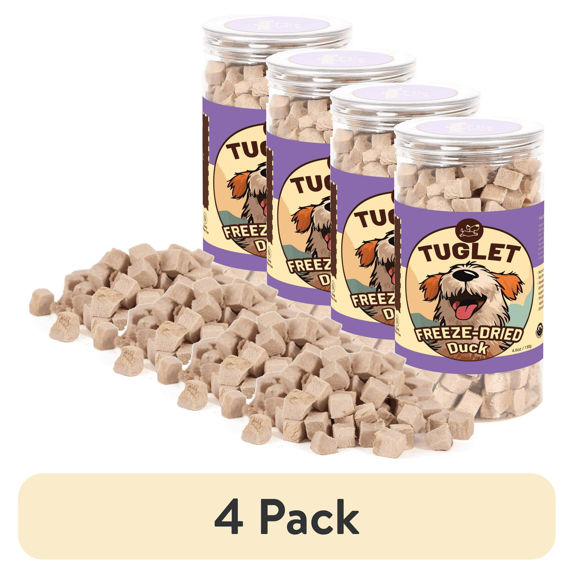 (4 pack) TUGLET Freeze Dried Duck Dog Treats, Healthy Raw Single Ingredient Duck Breast Snacks Food Toppers, 4.6 oz