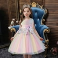 thumbnail image 2 of AJTQTH Princess Dress for Girls Metallic Ombre Midi Dress Sleeveless Crewneck High-Waisted Mesh Layered Puffly Gowns 3D Flower Appliques Frocks for Summer Party Weddings Pink 1-2 Years, 2 of 9