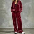 thumbnail image 2 of Womens 2 Piece Velour Tracksuits Set Long Sleeve Sweatsuits Sports Outfit Zip Hoodie Sweatpants Joggers Set (5XL, Red), 2 of 6