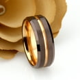 thumbnail image 3 of Men's Women's Tungsten Wedding Band Engagement Ring 8mm Beveled Edge Brushed Brown IP Plated Outside with Rose Gold IP Plated Grooved Center & Inside, 3 of 4