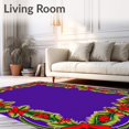 thumbnail image 2 of ODIKA 5'x7' Machine Washable Non-Slip Area Rug, Holiday Cat Wreath with Glowing Pine Frame High Traffic Rug, Purple, 617430, 2 of 7