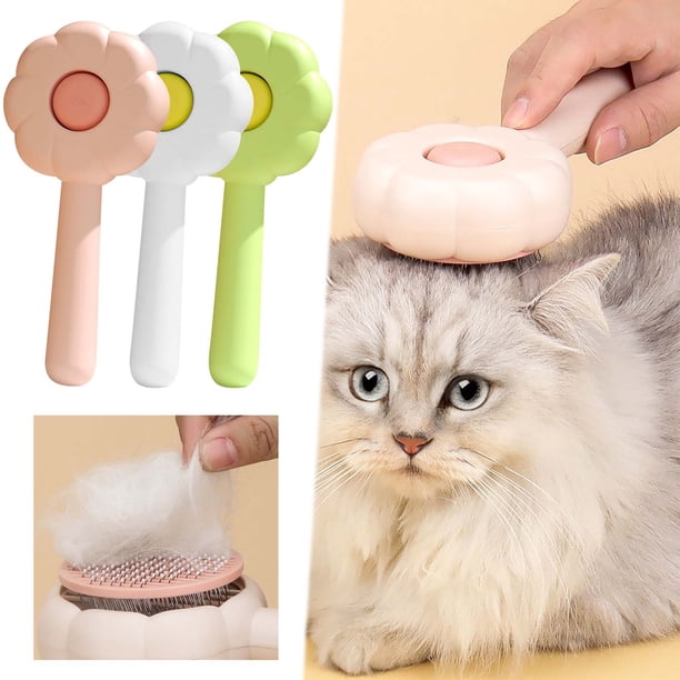 Cepillo para limpieza de pelo de mascotas con mango de masaje - Herramienta de acero inoxidable para desplumar perros y gatos - Botón de limpieza de un solo clic - 195x85x45mm