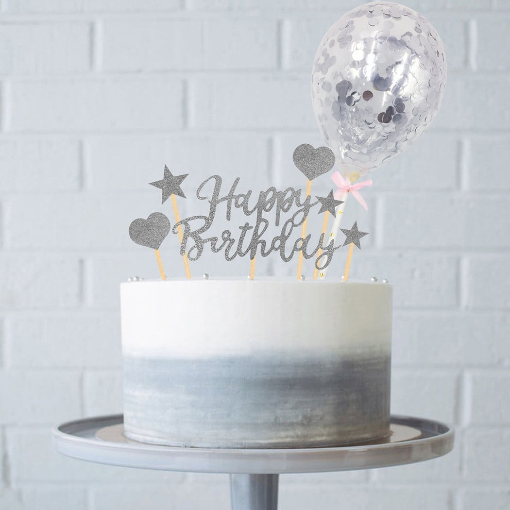 11pcs Happy-Birthday Cake Topper Set Paper Fan Confetti Balloon Acrylic Topper 