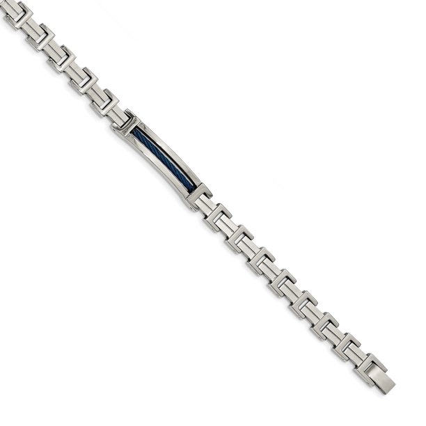 Bracelet Ip Plaqué Bleu Poli en Acier Inoxydable 8,5 Pouces