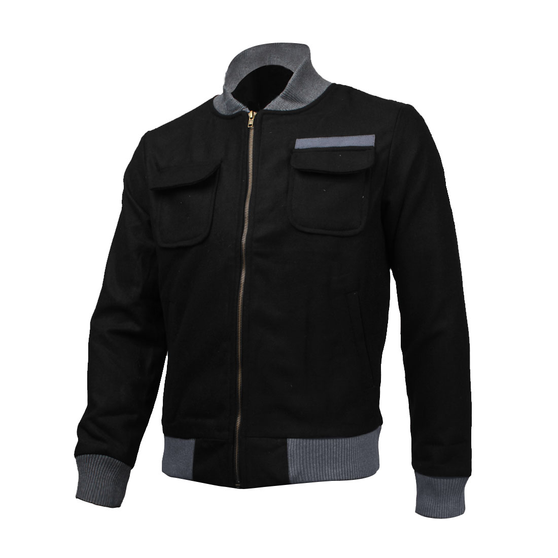 Download Man Solid Black M Zipper Front Long-sleeved Stylish Tweeds ...