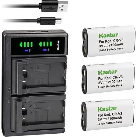 Kastar 3-Pack CR-V3 Battery and LTD2 USB Charger Replacement for Olympus C-21 C-2100 C-2100UZ C-211 C-211Z C-220 C-3000 C-3000Z C-3020 C-3020Z C-3030 C-3030Z C-3040 C-3040Z C-310 C-350