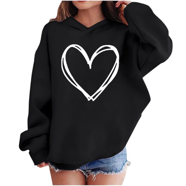 Sudadera con capucha y estampado de corazón de San Valentín, sudadera de manga larga para niños y niñas, chaqueta para niñas de talla mediana y grande.