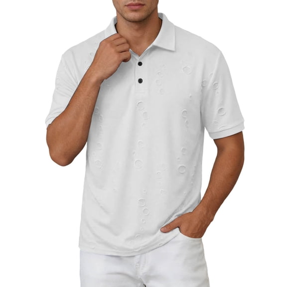 IWRICH Polo Shirts for Men Short Sleeve Button up Collared Tops Casual Summer Vacation Dress Shirts White XL