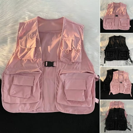 Xeyise Men Waistcoat Sleeveless Multi Pockets Design Buckle Closure Vest Coat Solid Color Thin Camping Fishing Waistcoat