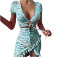 thumbnail image 1 of Fridja Women Printing Asymmetrical Dress Short Basic Mini Club Dress, 1 of 7