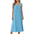 thumbnail image 2 of Sundresses for Women Tank Sundress 2026 Ladies' Casual Lace Neck Nightgown Solid Color Dress Blue Xxl, 2 of 9