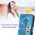 thumbnail image 5 of Feishell for iPhone 16 Plus Wallet Case for Women Girls,Bling Diamond Butterfly Embossed PU Leather Magnetic Clasp Flip Kickstand ID Credit Card Slots Phone Case with Wrist Strap,Blue, 5 of 9