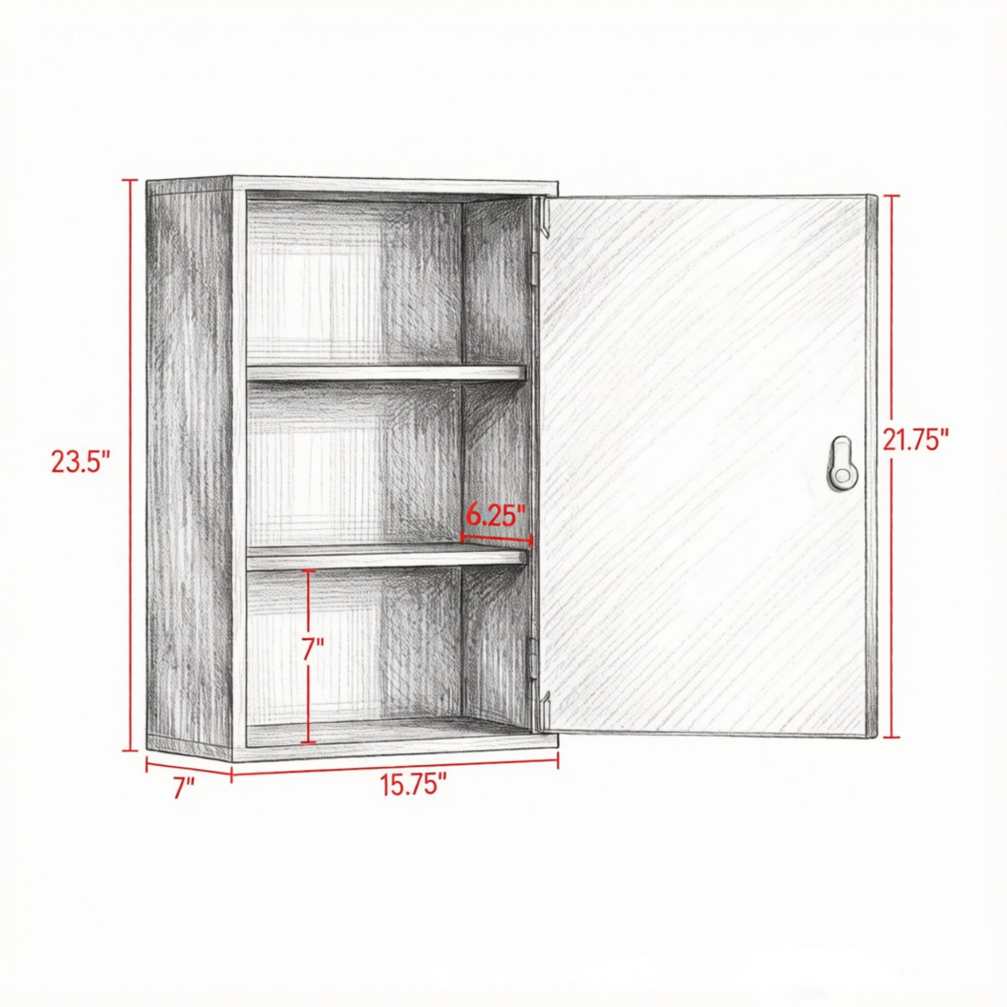 Wall Mount Medicine Cabinet, 3 Tier Shelves, 2 Lock Keys, 15.7" x 7.1" x 23.6" Bathroom Cabinet, Black