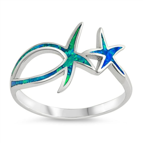 CHOOSE YOUR COLOR Blue Simulated Opal Starfish Ocean Animal Midi Ring Sterling Silver Band CZ Female Size 10