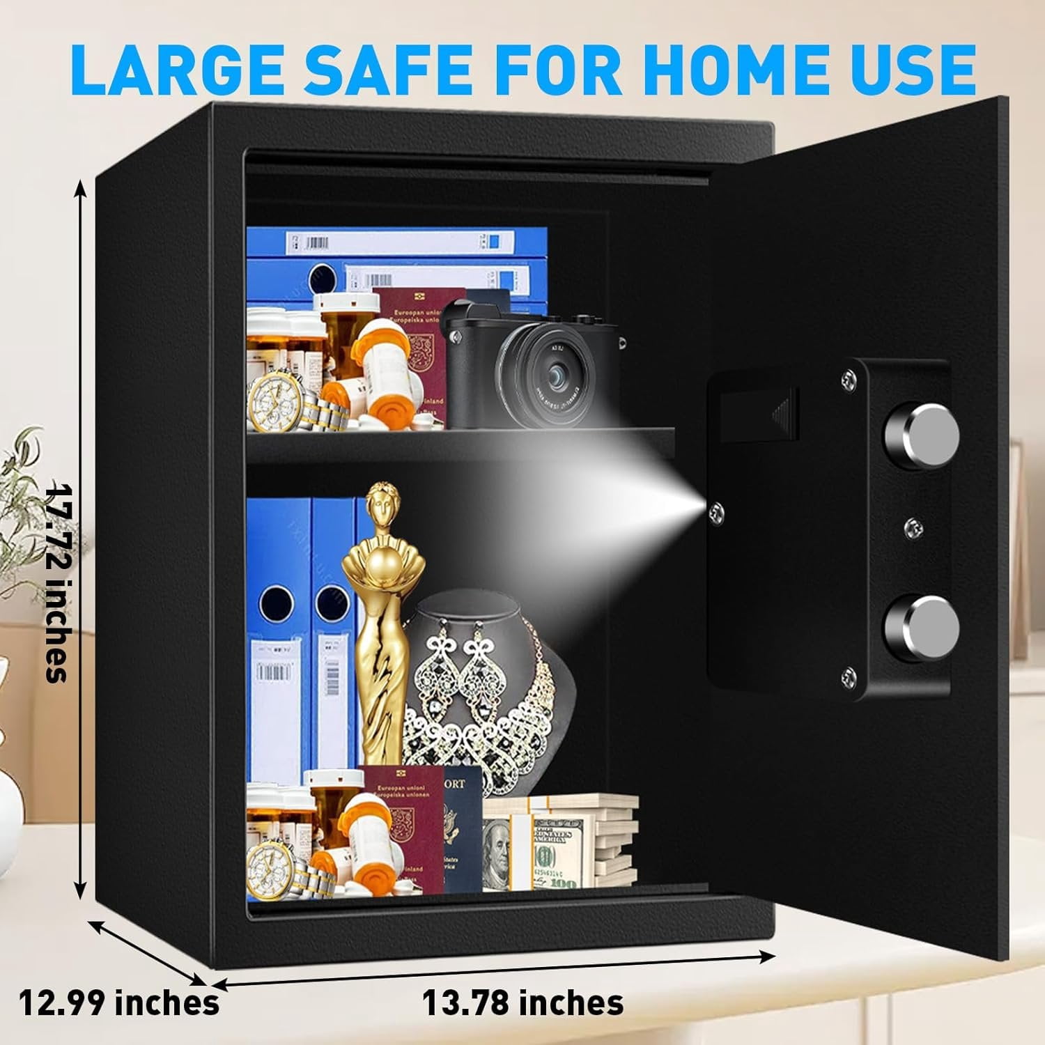 3.3 Cuft Large Fireproof Safe for ,  Safety Box Fireproof  with  Keypad and Spare , Anti- Digital  Safe for  Firearm  Valuables