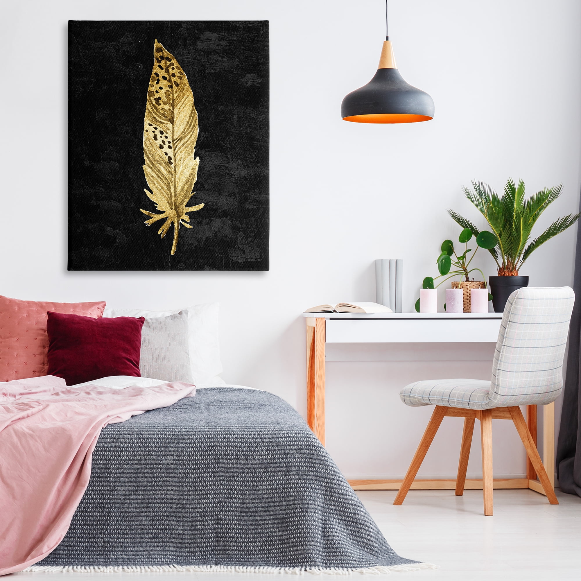 Speckled Feather on Black Canvas Wall Art, design by Kim Allen