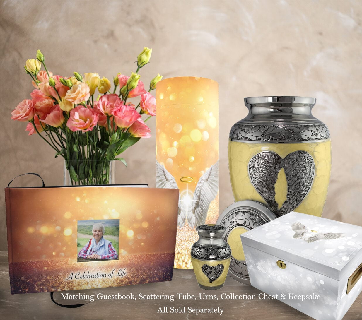 Yellow Loving Angel Urns for Cremation Ashes Large Urn XL or Small Keepsake Urns for Adult Cremation Ashes & Urns for Human Ashes for Home or Burial Cremation Urns