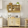 thumbnail image 3 of Juiluna Rattan Pantry Cabinet, 71 in Kitchen Pantry with Microwave Stand, Freestanding Hutch with Drawers, Doors and Hooks, Boho Storage Cabinet for Dining Room, Kitchen, Living Room, Natural, 3 of 7