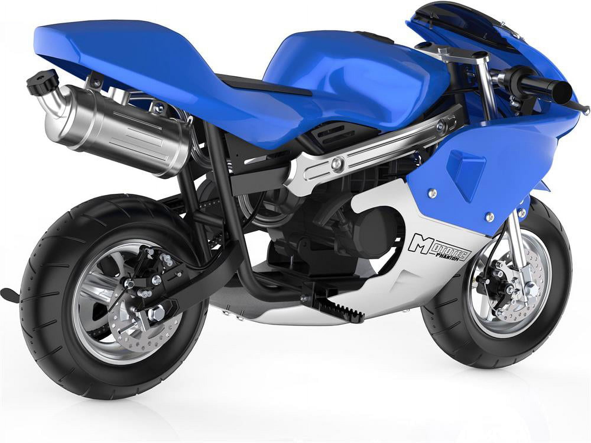 MotoTec Phantom 49 cc 2 Stroke Gas Powered Mini Bike Max Speed 25 mph Weight 43 lbs, Blue