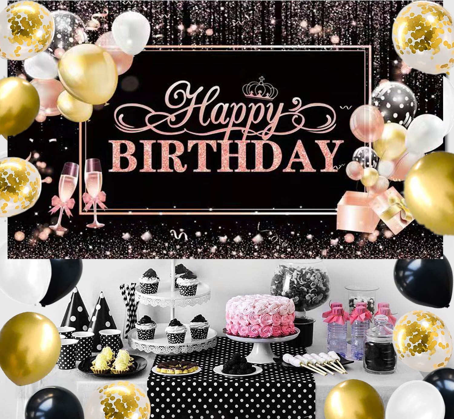  Happy 1st Birthday Decorations Backdrop Banner for Girls Happy  1 Year Old Party Fabric Sign Poster Girl Birthday Black and Rose Photo  Background 1st Birthday Party Supplies, 59x35.4 : Electronics