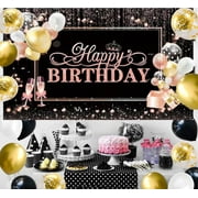 Happy Birthday Banner Backdrop for Girls Women Rose Gold Birthday Party Decorations Supplies Glitters Banner for Sweet Girls Women Birthday Party Favors Photography Background 45 x 70