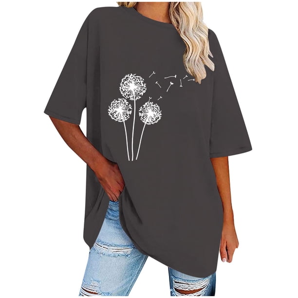 Camisetas de Manga Corta para las Mujeres Impreso Cuello Redondo Suelto Camiseta, Casual Cuatro Estaciones Blusa para el Hogar