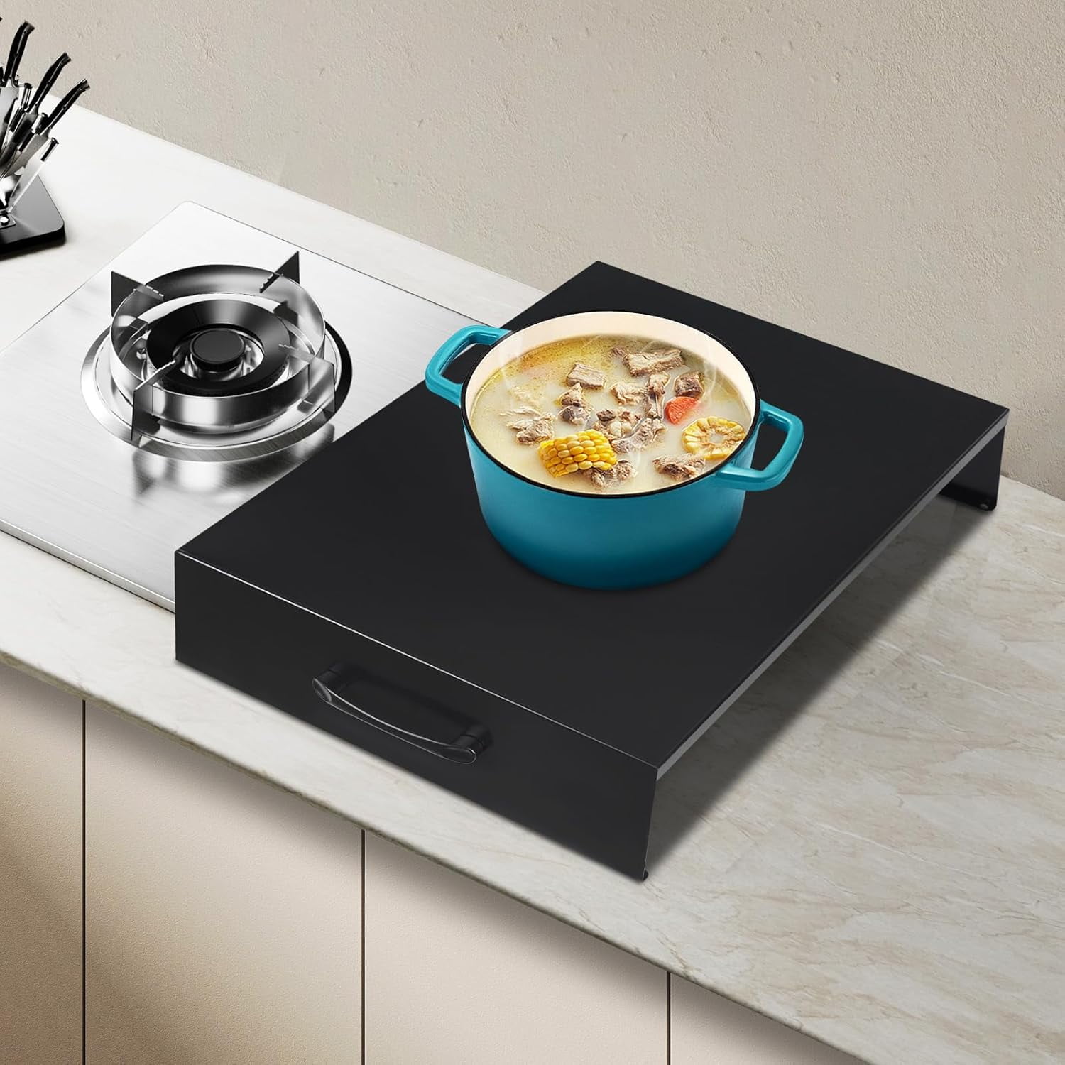 Stainless Steel Gas Stove Top Cover for Gas Stove Top Noodle Board Cooktop Cover Range Burner Cover for Gas and Electric Stove Expanding Kitchen Space 21.2''x 14.5''x 3.5'' (Black)