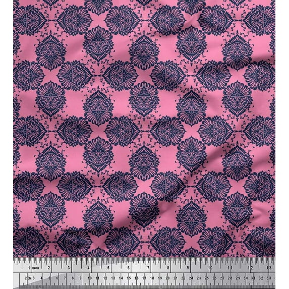 Soimoi Polyester Crepe Fabric Floral Block Print Fabric by Yard 52 Inch Wide