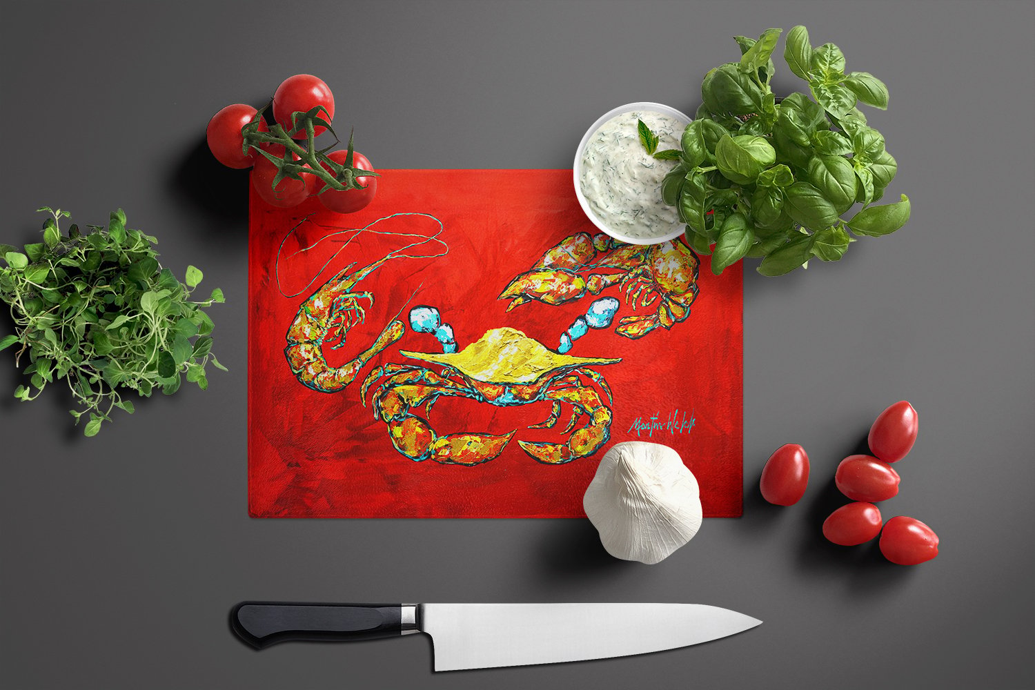 thumbnail image 3 of Seafood Sandwich Crab Shrimp Crawfish Glass Cutting Board 12 in x 15 in, 3 of 5