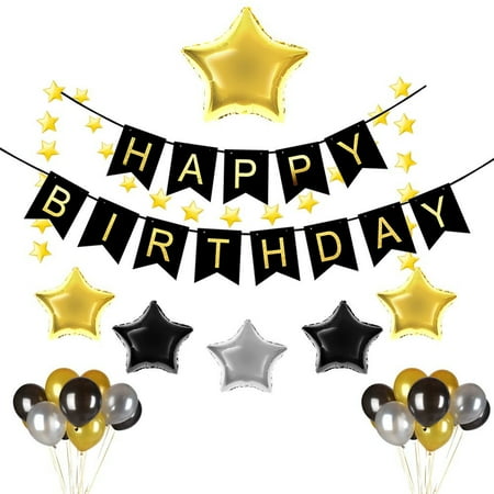  Gold  and Black Birthday Party  Decorations  Set with Happy 