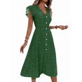 thumbnail image 2 of Elegant Summer Dresses for Women: Casual Boho Floral Midi Dress with V-Neck and Button Down Design Green XXL, 2 of 8
