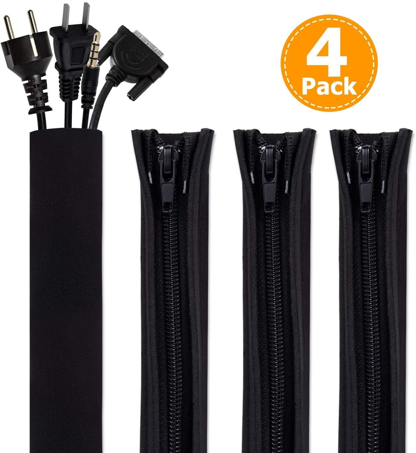 5 Pack Cable Management Sleeve, KZKR 20 inch Cord Organizer Cable Wrap Wires  Cover Sleeves Wraps Wire Hider System with Zipper for TV Computer PC Desk  Home Electronics 