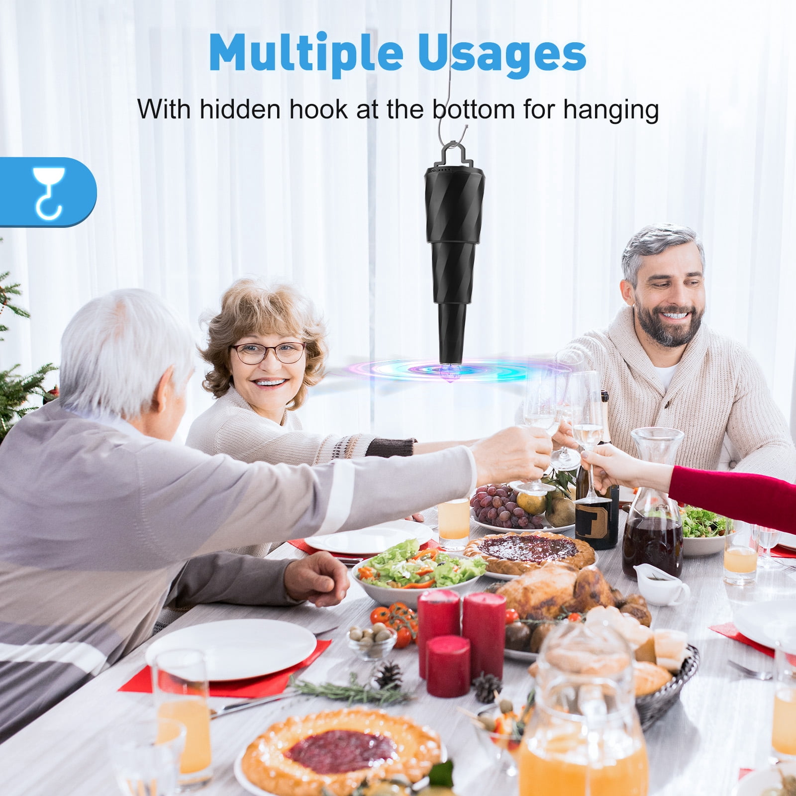 Fly Fans for Table, Retractable Food Fan for Indoor Outdoor Meals, Portable Table Fans with Holographic Blades Keep Flies Away, Batteries Powered for Picnic, Restaurant, Party, Home, BBQ