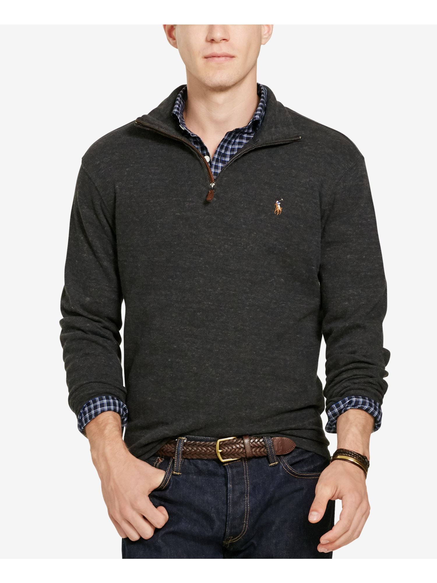 RALPH LAUREN Mens Gray Long Sleeve Collared Classic Fit Quarter-Zip  Pullover Sweater M 