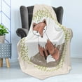 thumbnail image 4 of Fox Soft Flannel Fleece Blanket, Young Forest Animal Illustration for Children with Green Leafy Framework and Polka Dots, Cozy Plush for Indoor and Outdoor Use, 50" x 70", Multicolor, by Ambesonne, 4 of 5