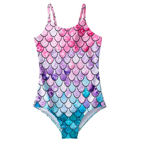 HiMONE Kid Girl Beachwear Crew Neck Swimwear Gradient Comfy One Piece  Swimsuit Sleeveless Summer Purple 120cm