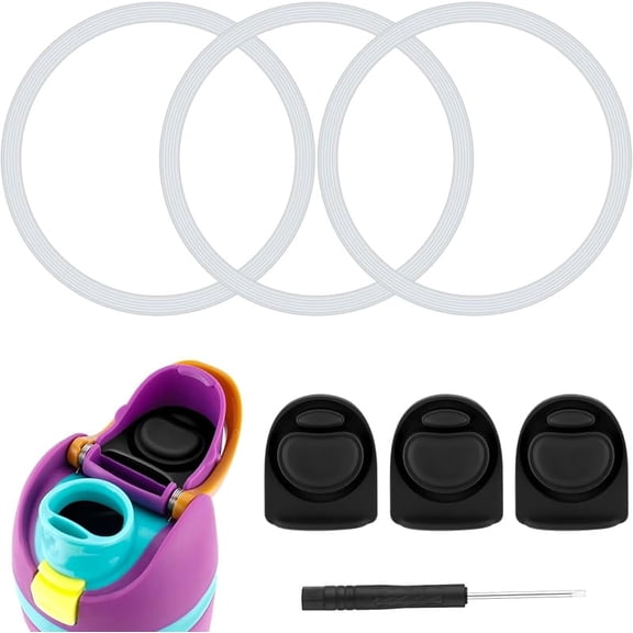 Replacement Stopper & Seal Ring Compatible with Owala FreeSip 24oz/32oz - 3 Pack BPA-Free Silicone Plug & Gasket Kit   Screwdriver