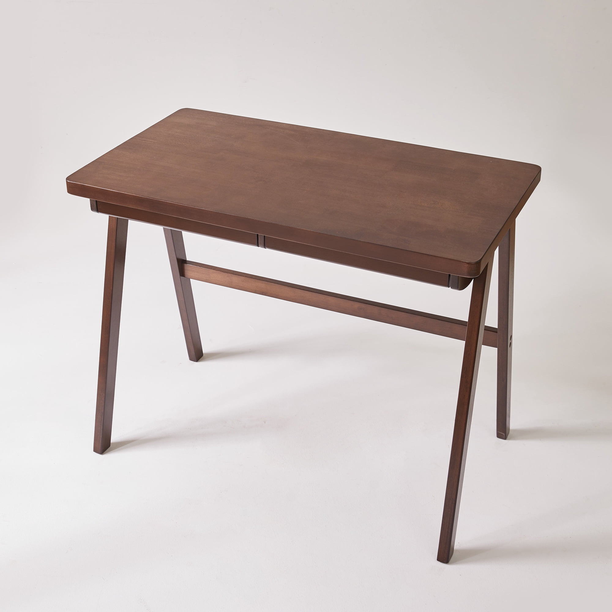 100% Solid Rubber Wood Computer Desk with Drawer and A-Frame Legs, 39.37-Inch Home Office Study Table, Walnut