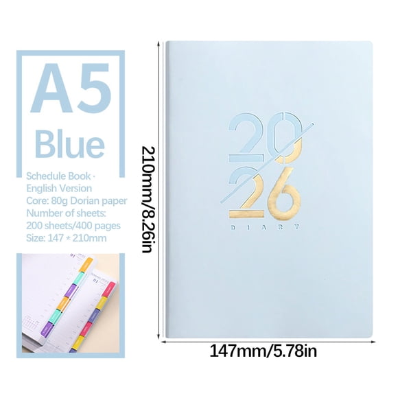 Wuztai 2025 English Calendar, Soft Leather A5 Daily Planner, Writing Easy to Last Notebook for Office Home Travel Journal Memo Organizer