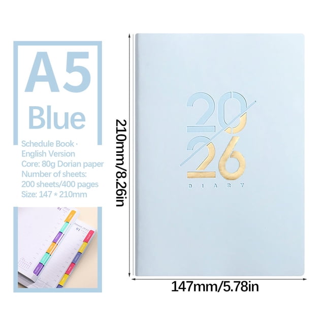 Daily Planner Notebook A5 Soft Leather Daily Calendar | Undated Organizer for Work School Home | Weekly Monthly Schedule Book